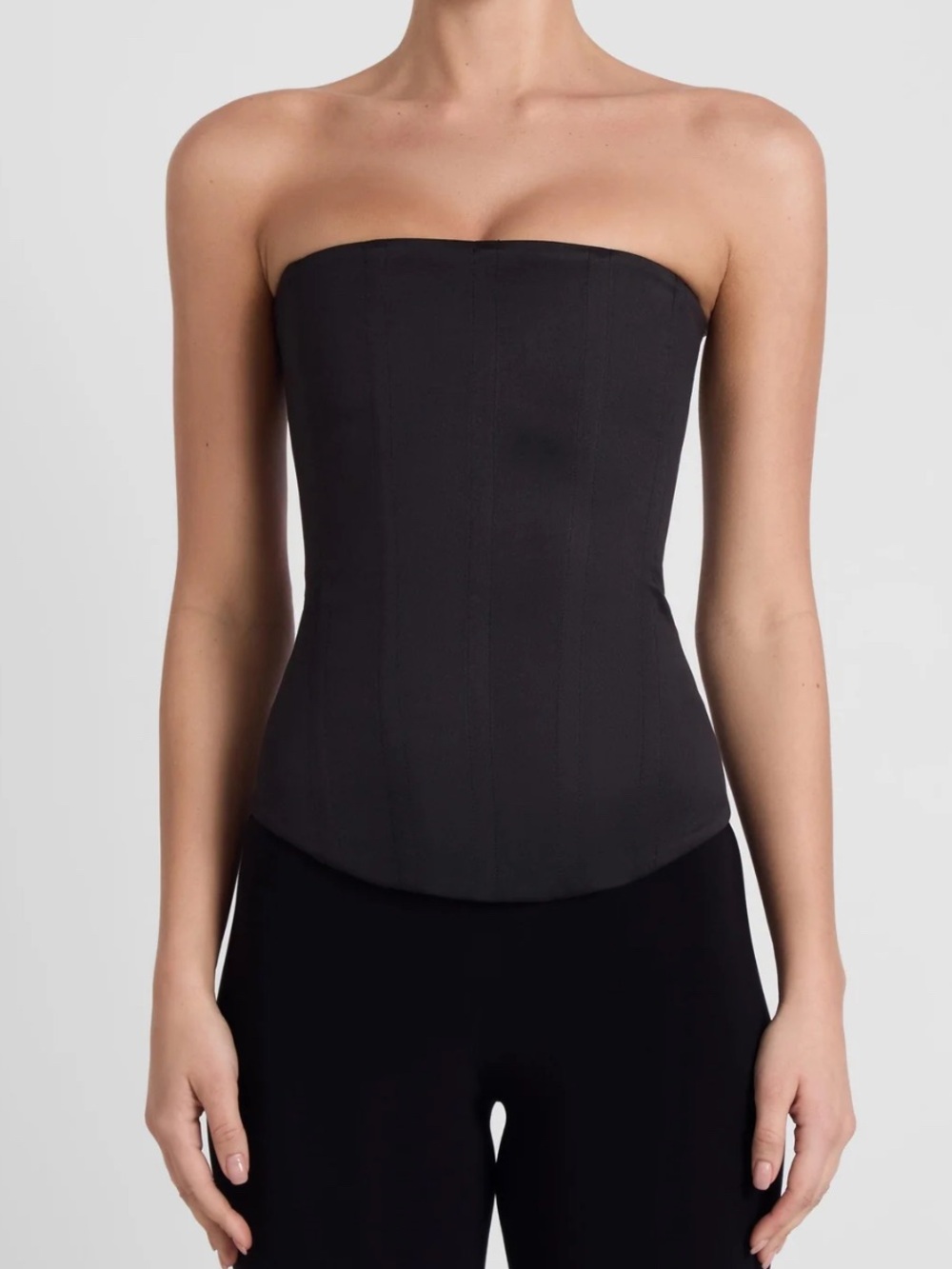 LEAU Satin Strapless Black Bandeau Corset Top - Women